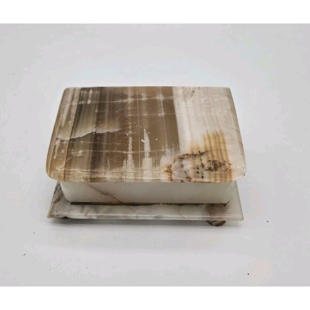 Vintage Jewelry / Trinket Box Onyx Stone Very Nice Coloring Good Condition